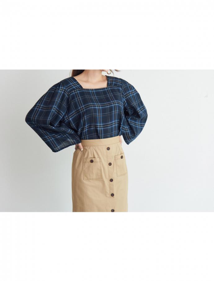 Women Blouses Square Neck Check Blouse Point Fashi