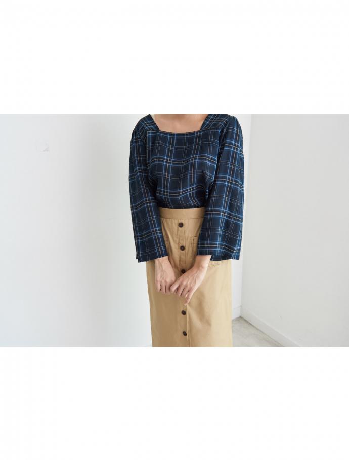 Women Blouses Square Neck Check Blouse Point Fashi