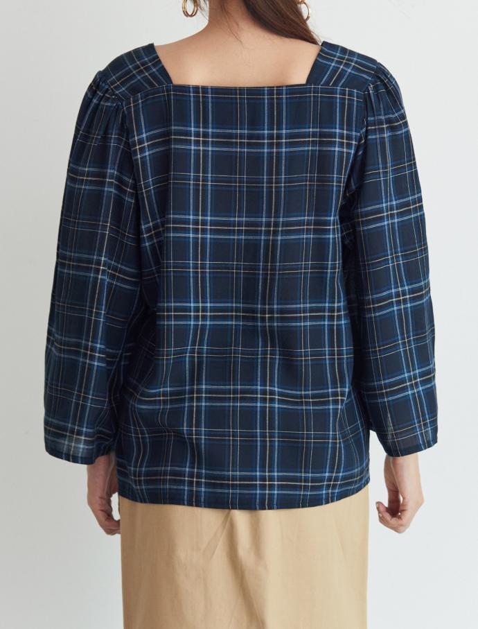 Women Blouses Square Neck Check Blouse Point Fashi