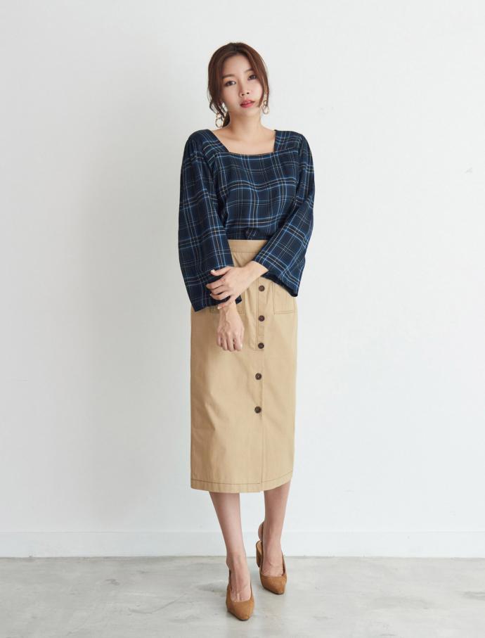 Women Blouses Square Neck Check Blouse Point Fashi