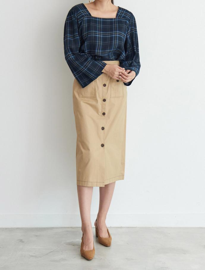 Women Blouses Square Neck Check Blouse Point Fashi