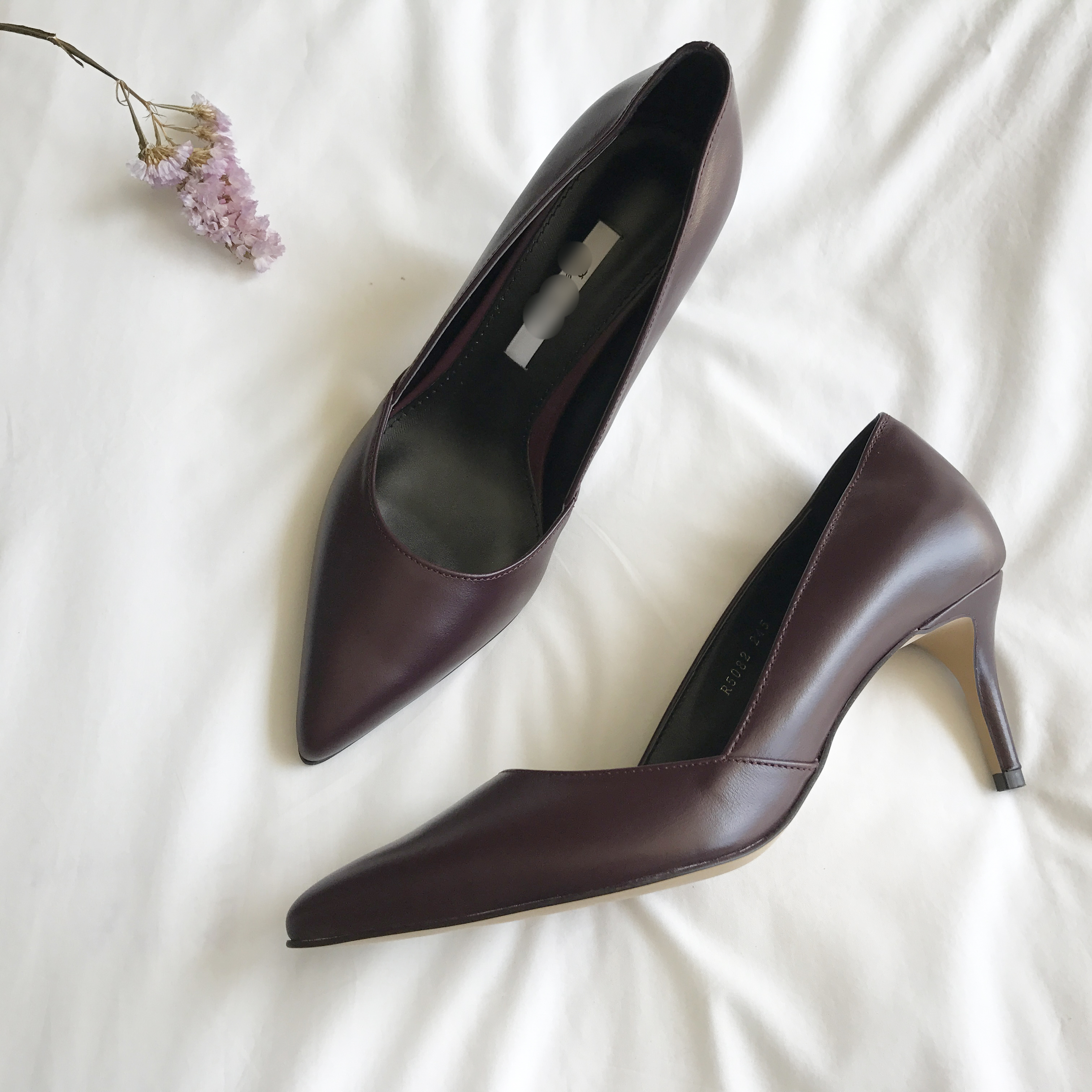 Cowhide stiletto mid heel 7cm black, beige, wine, 