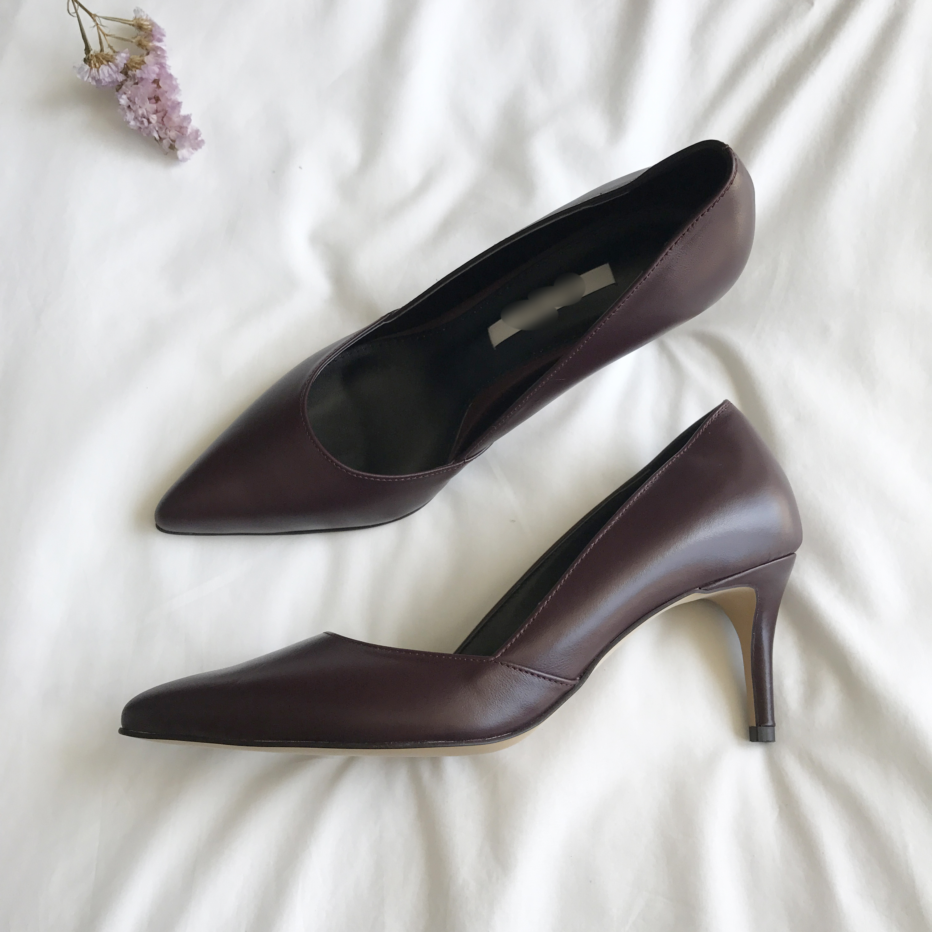 Cowhide stiletto mid heel 7cm black, beige, wine, 