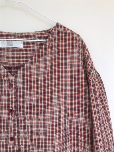 Women Blouses Wearing Delayed Autumn Red Check Blo