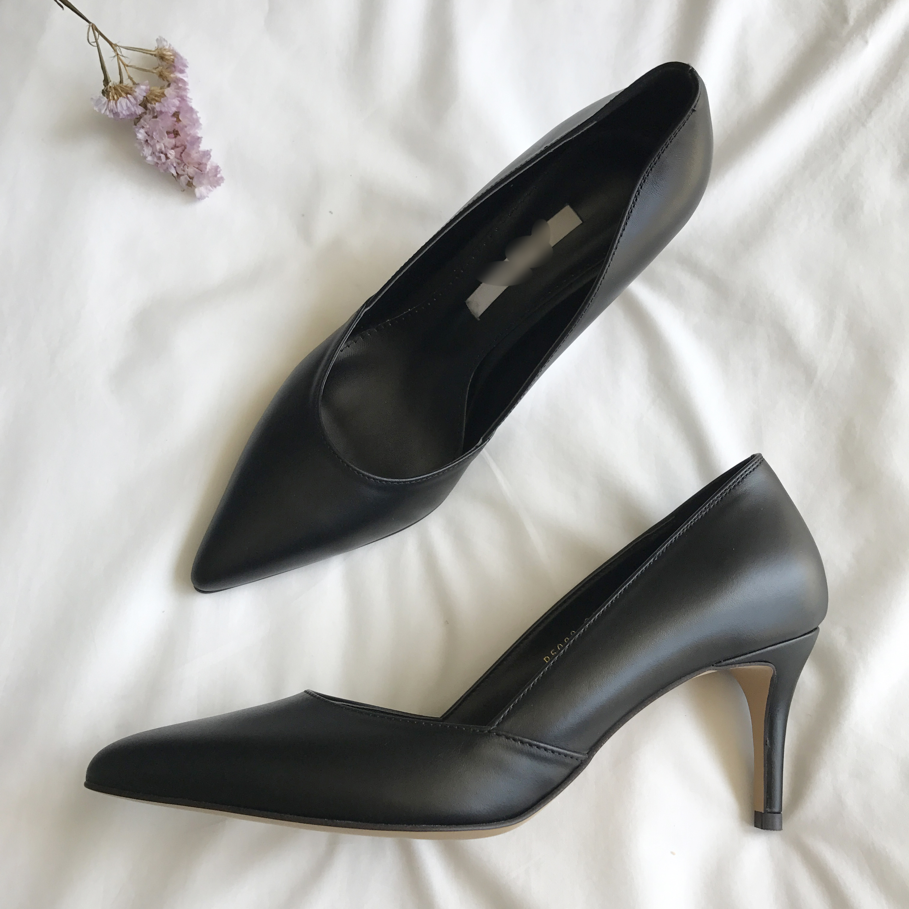 Cowhide stiletto mid heel 7cm black, beige, wine, 