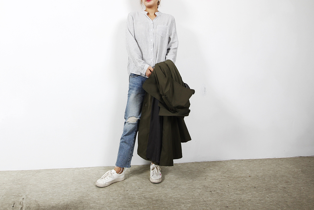 Casual Henry Neck Chinas Shirt Striped Women's 