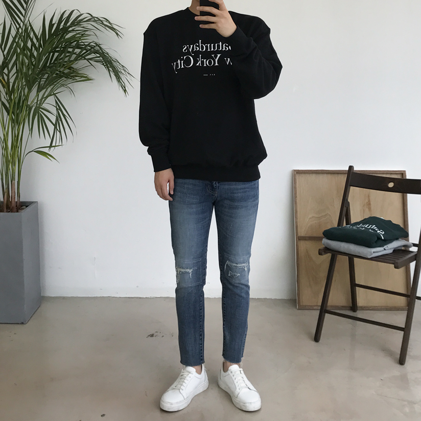 Korea Jeans Pants Damage Damper Slim Cutting Jeans