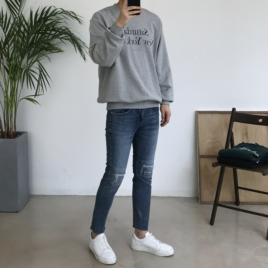 Korea Jeans Pants Damage Damper Slim Cutting Jeans