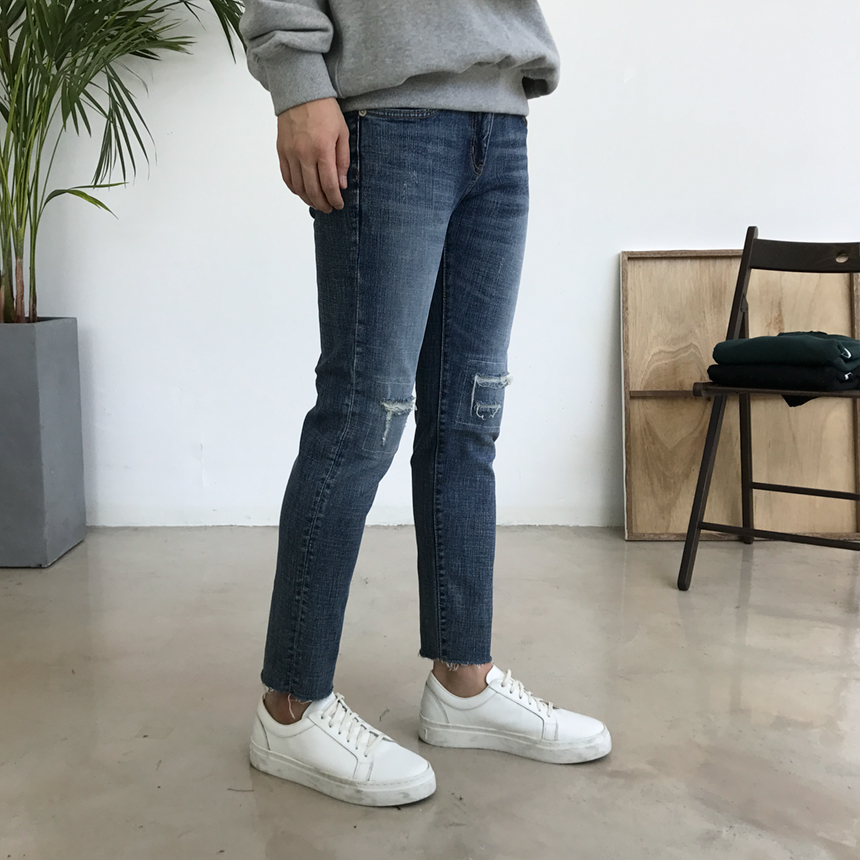 Korea Jeans Pants Damage Damper Slim Cutting Jeans