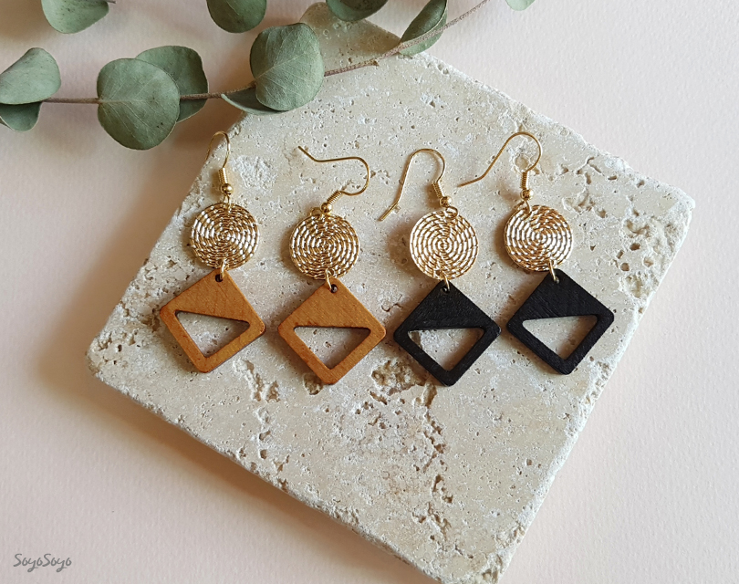 Bohemian Drop Wood Earrings _ Echinacea Tree Hippi