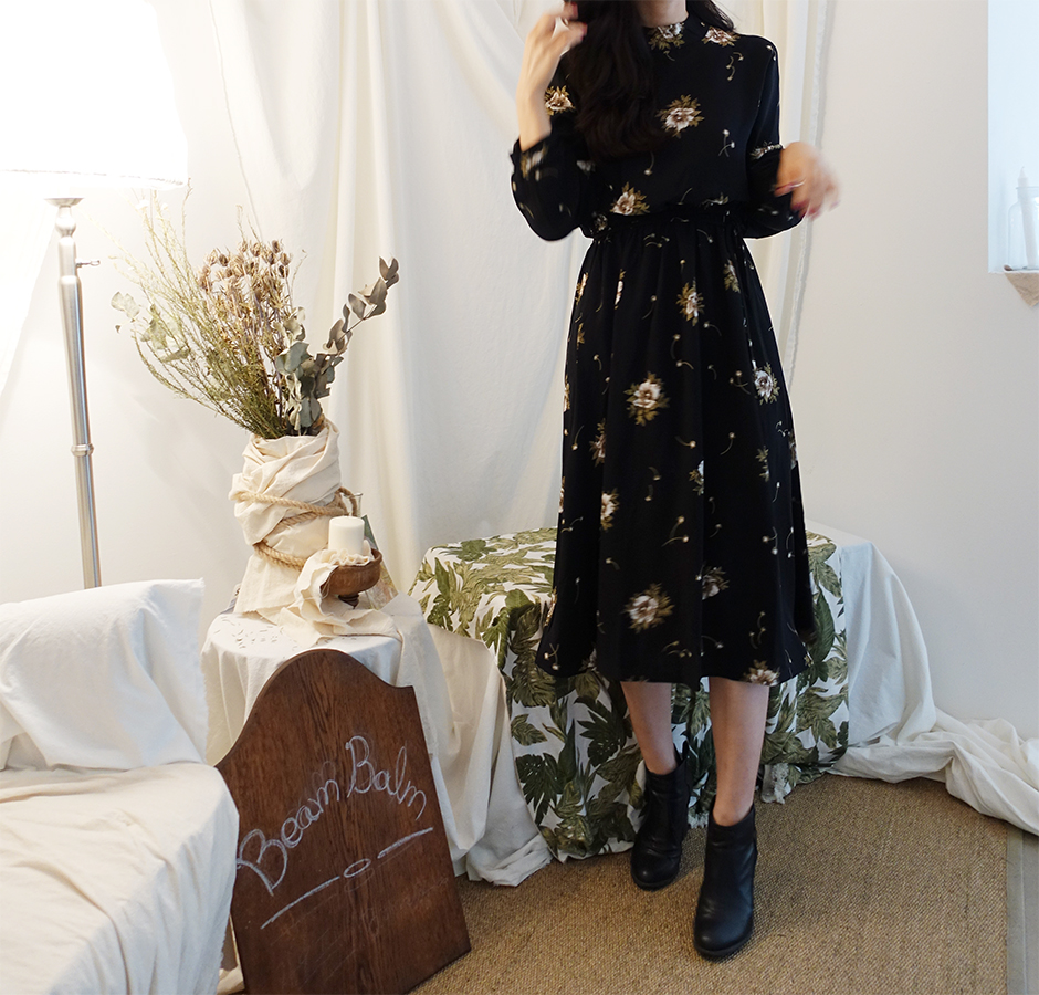 New Women Dress Black Rose Black Flower Pattern Ba