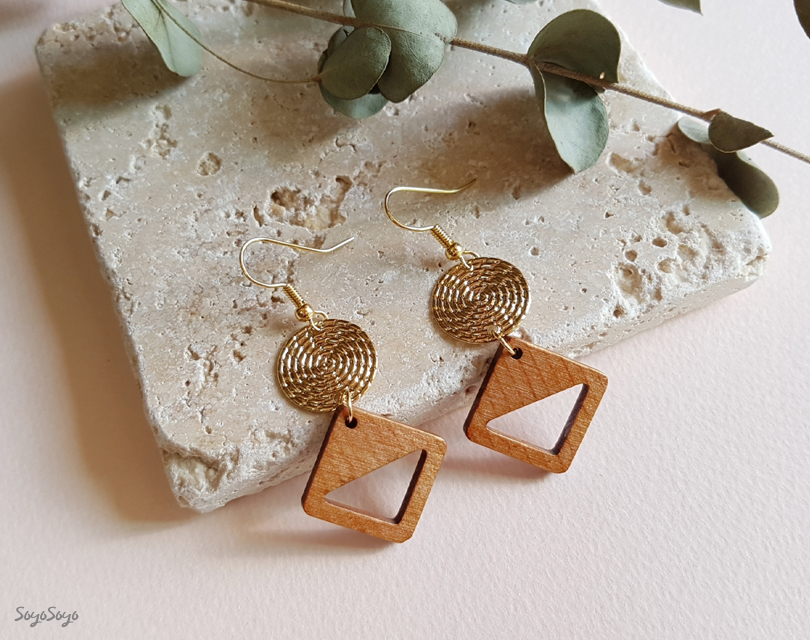 Bohemian Drop Wood Earrings _ Echinacea Tree Hippi