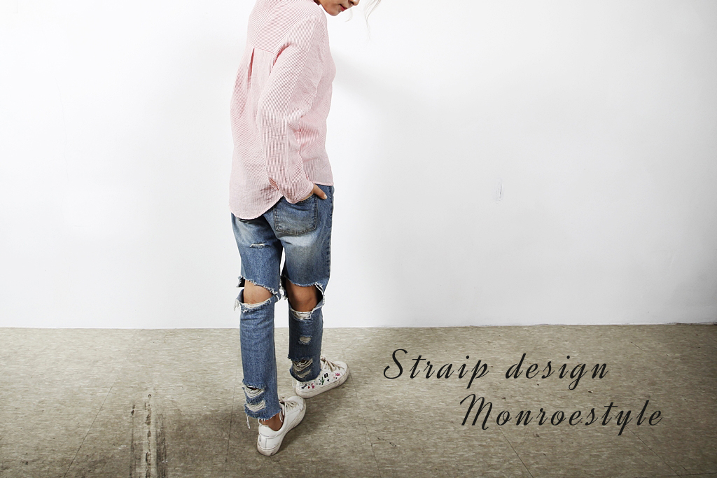 Casual Henry Neck Chinas Shirt Striped Women's 
