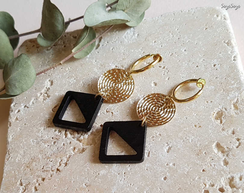 Bohemian Drop Wood Earrings _ Echinacea Tree Hippi