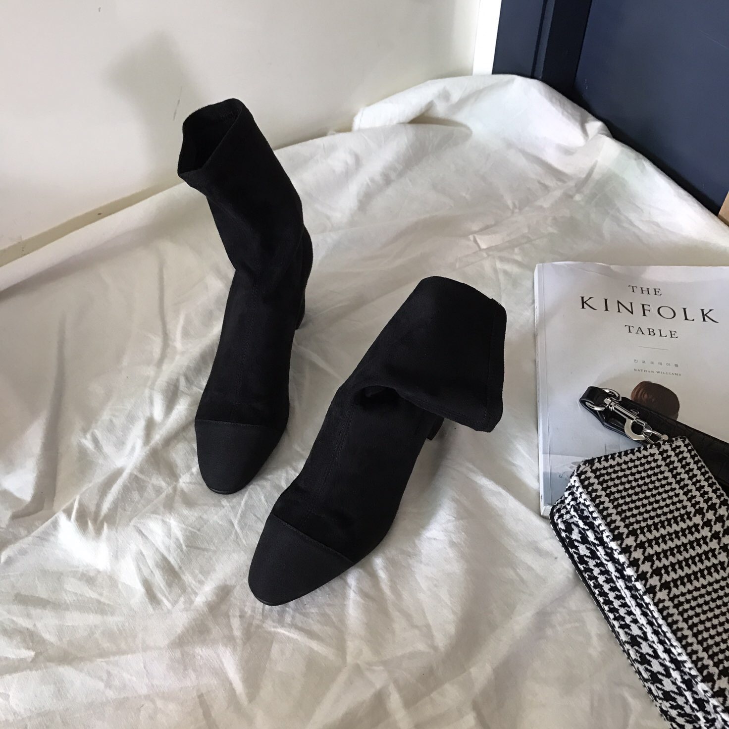 Suede color angle boots 3color span ankle heel coo