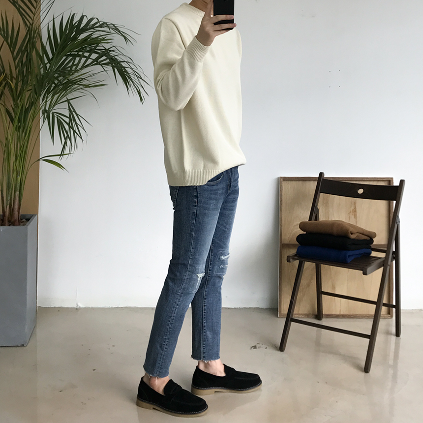 Korea Jeans Pants Damage Damper Slim Cutting Jeans