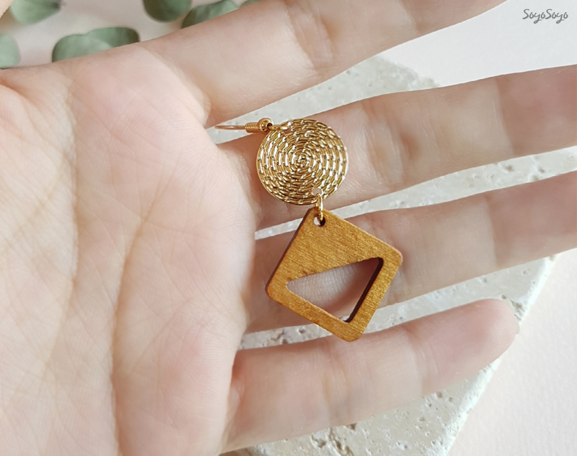 Bohemian Drop Wood Earrings _ Echinacea Tree Hippi