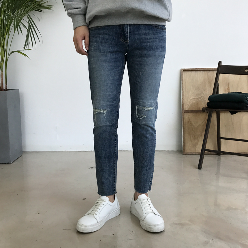 Korea Jeans Pants Damage Damper Slim Cutting Jeans
