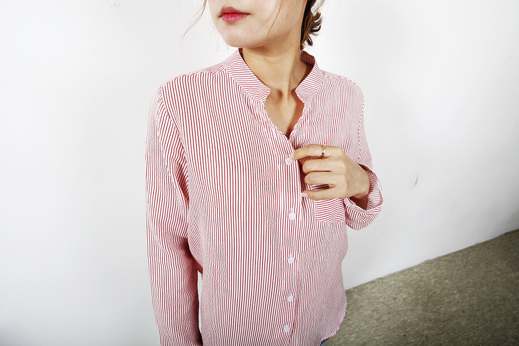 Casual Henry Neck Chinas Shirt Striped Women's 
