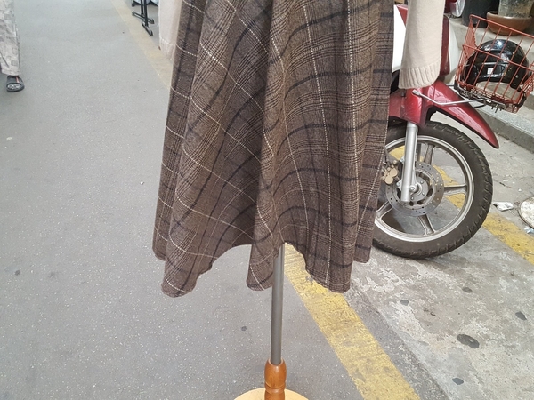 Belt Glen check long skirt