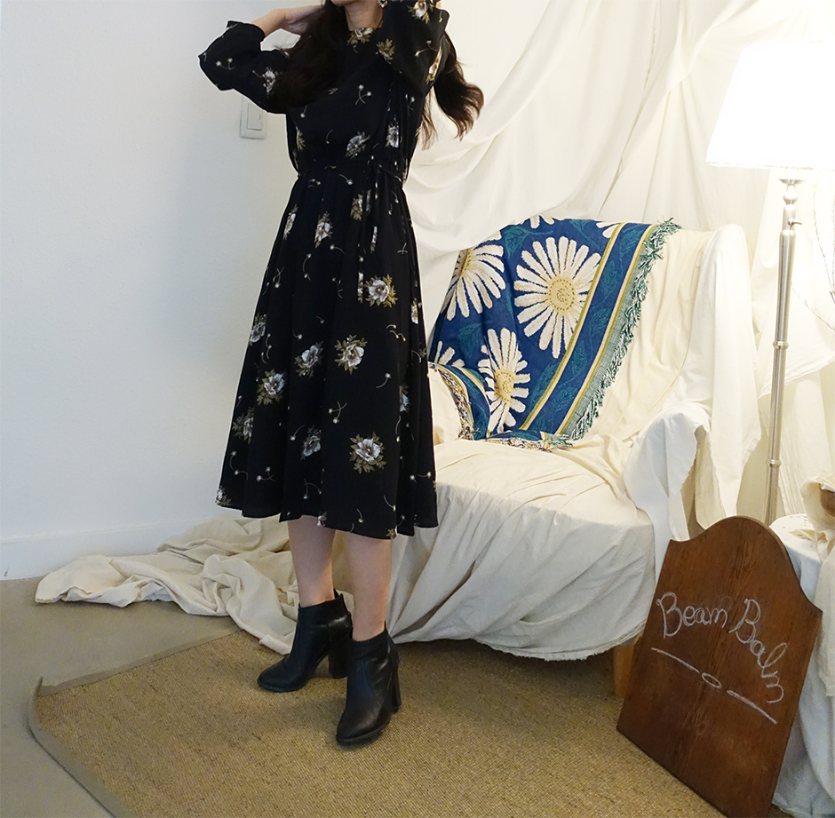 New Women Dress Black Rose Black Flower Pattern Ba