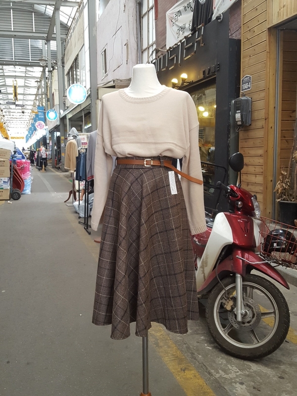 Belt Glen check long skirt