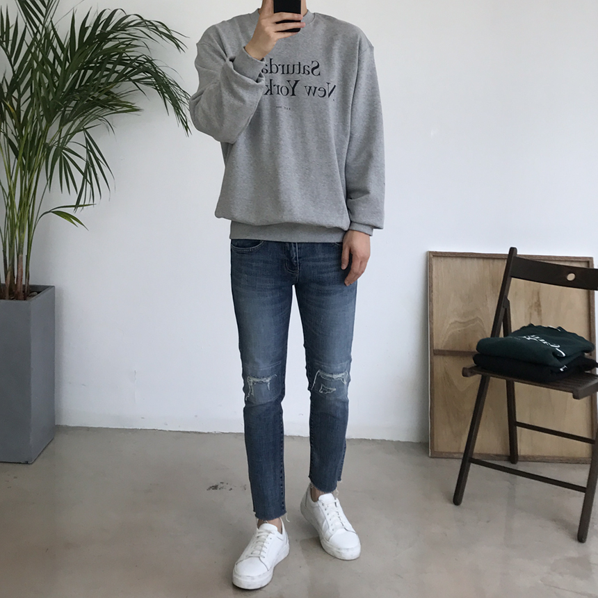 Korea Jeans Pants Damage Damper Slim Cutting Jeans