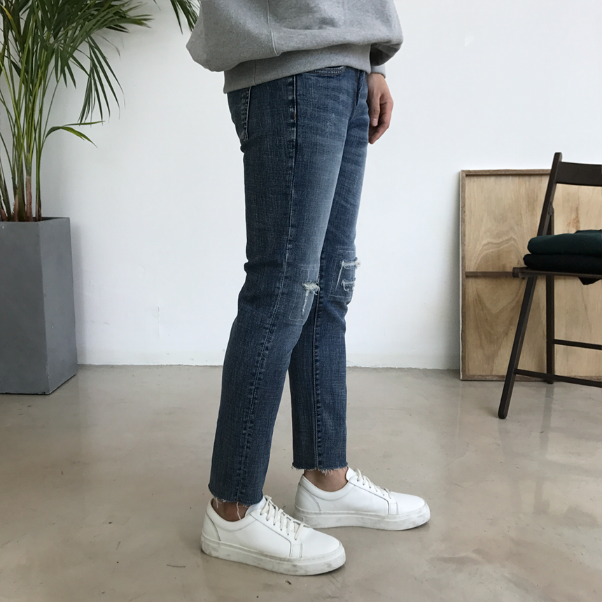 Korea Jeans Pants Damage Damper Slim Cutting Jeans