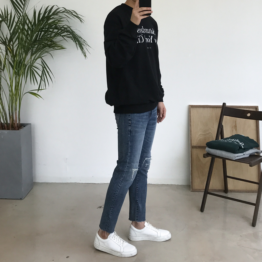 Korea Jeans Pants Damage Damper Slim Cutting Jeans