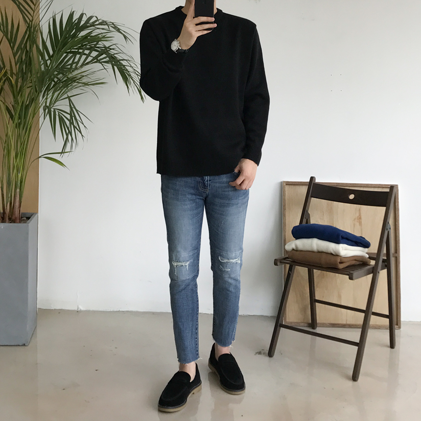 Korea Jeans Pants Damage Damper Slim Cutting Jeans
