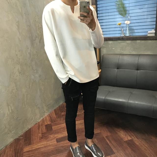 Korea Jeans Pants Men's Zipper Cargo Black Coat