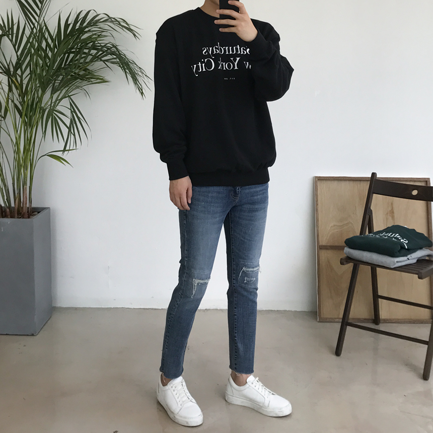 Korea Jeans Pants Damage Damper Slim Cutting Jeans