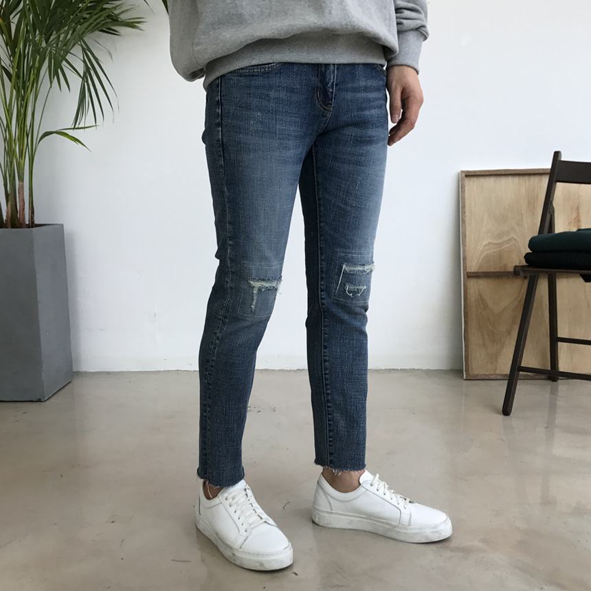 Korea Jeans Pants Damage Damper Slim Cutting Jeans