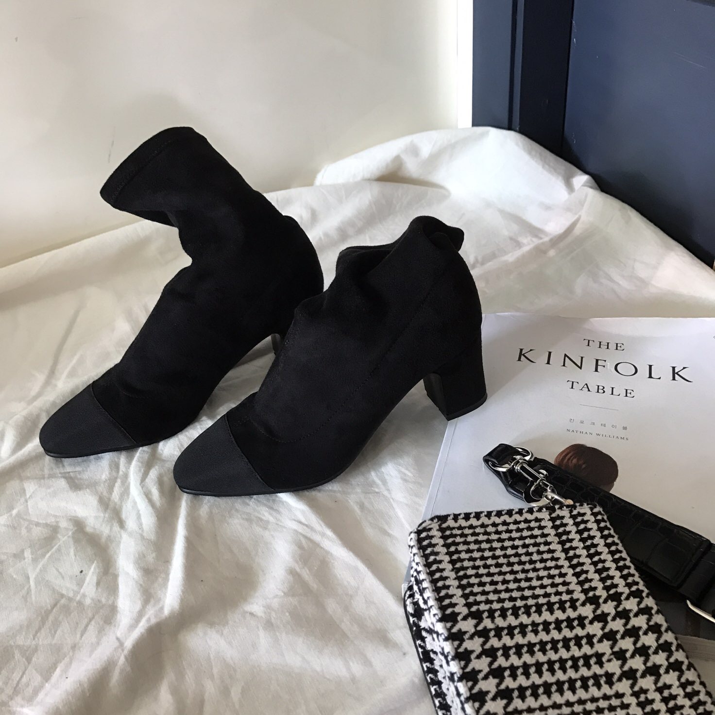 Suede color angle boots 3color span ankle heel coo