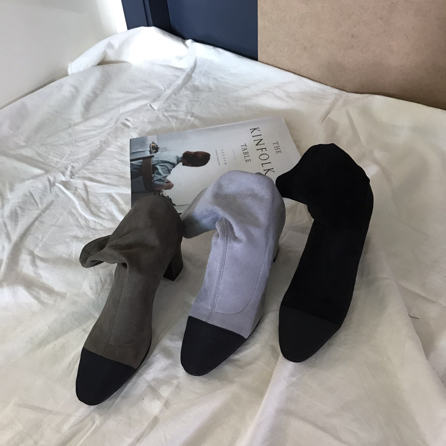 Suede color angle boots 3color span ankle heel coo