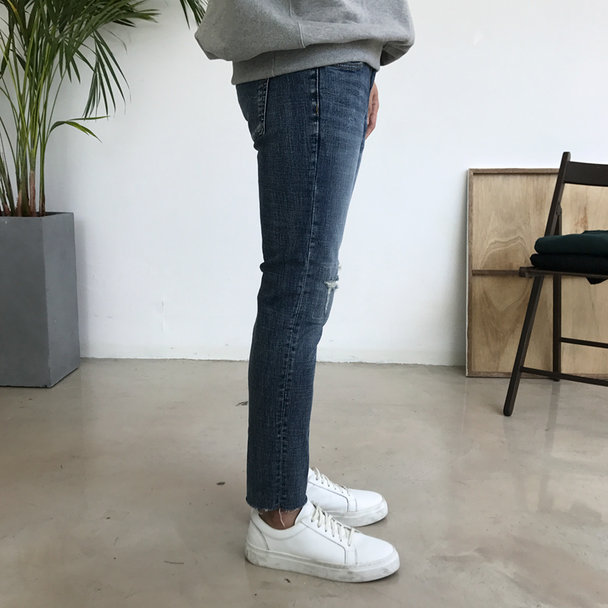 Korea Jeans Pants Damage Damper Slim Cutting Jeans