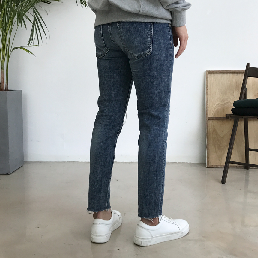 Korea Jeans Pants Damage Damper Slim Cutting Jeans