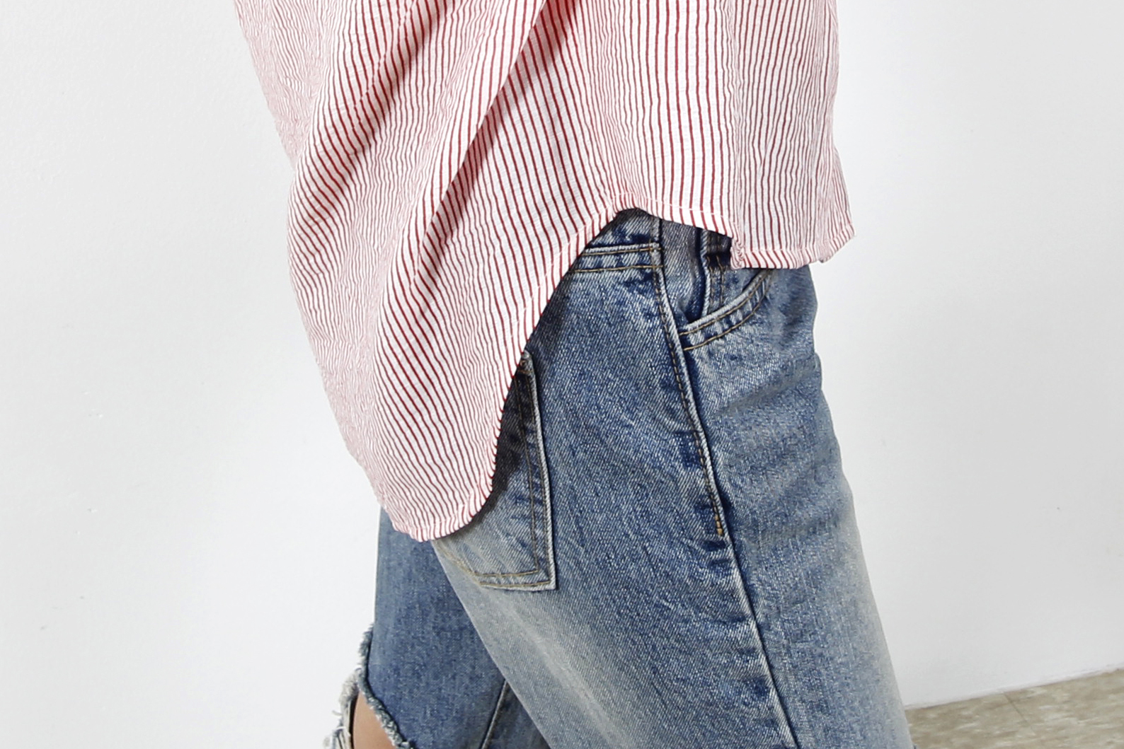 Casual Henry Neck Chinas Shirt Striped Women's 
