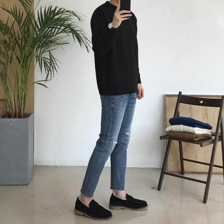 Korea Jeans Pants Damage Damper Slim Cutting Jeans