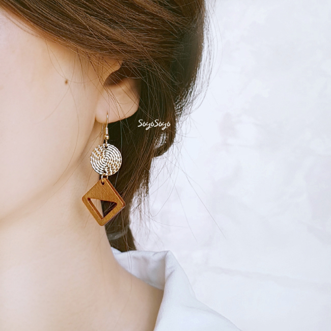 Bohemian Drop Wood Earrings _ Echinacea Tree Hippi