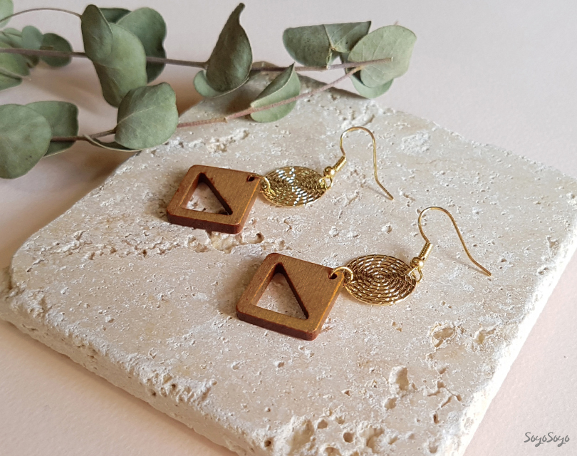 Bohemian Drop Wood Earrings _ Echinacea Tree Hippi