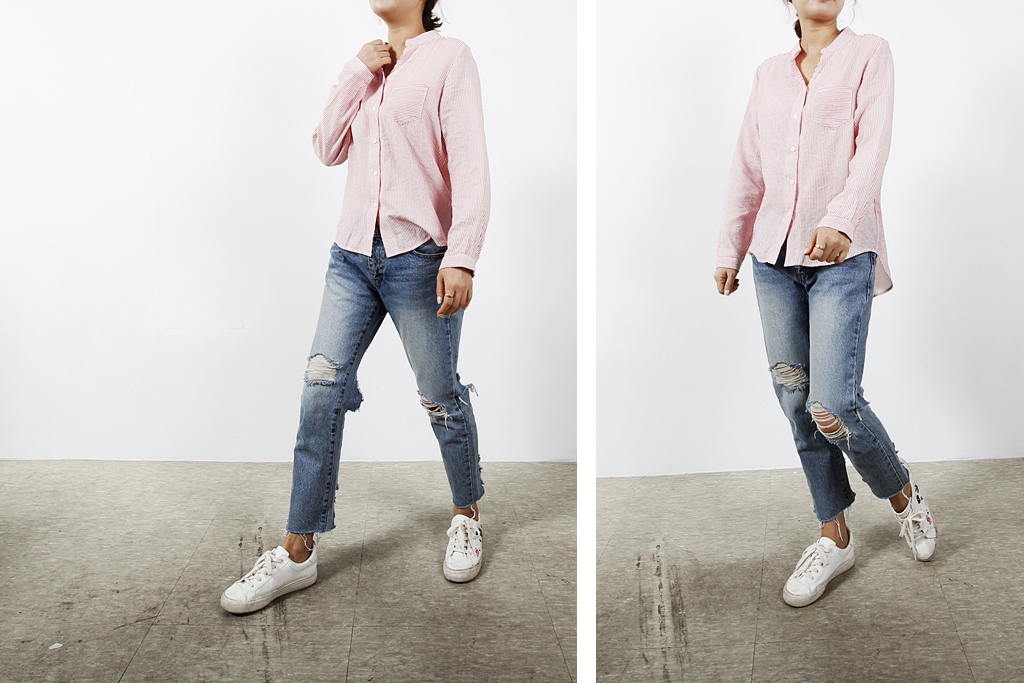 Casual Henry Neck Chinas Shirt Striped Women's 