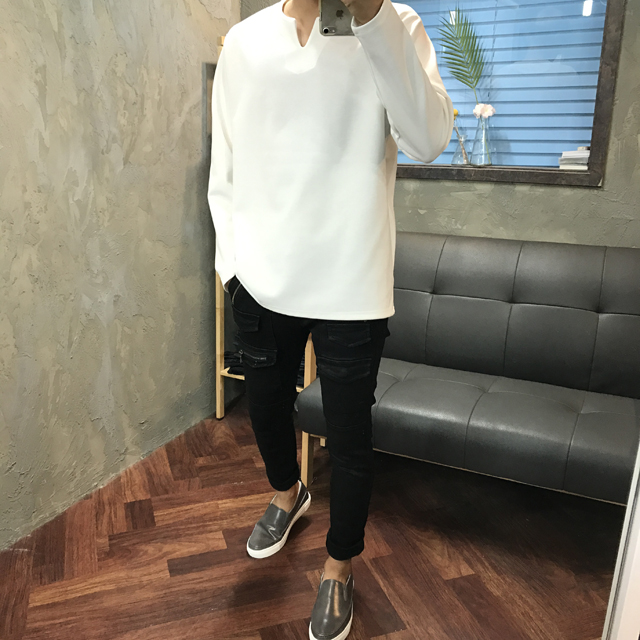 Korea Jeans Pants Men's Zipper Cargo Black Coat