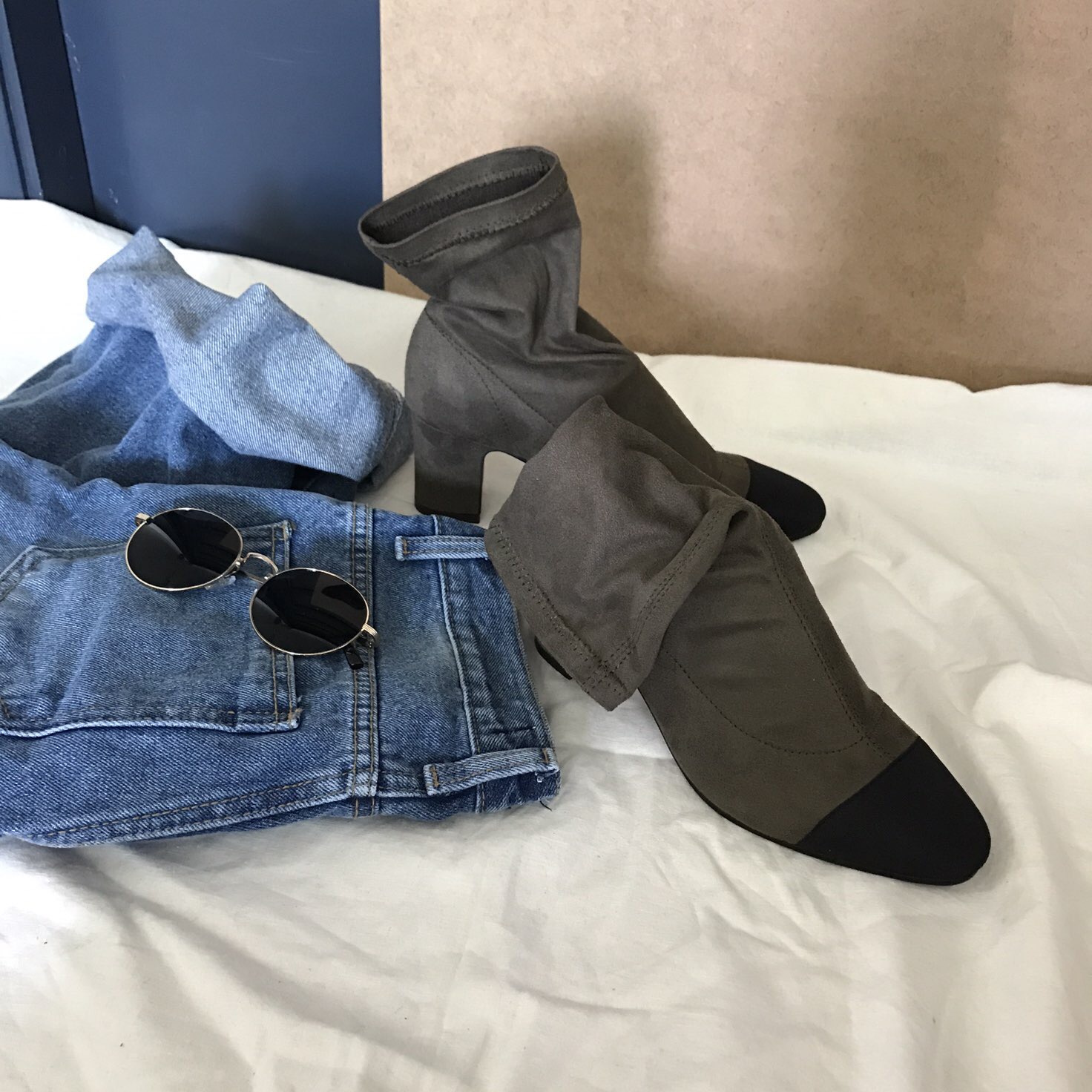 Suede color angle boots 3color span ankle heel coo