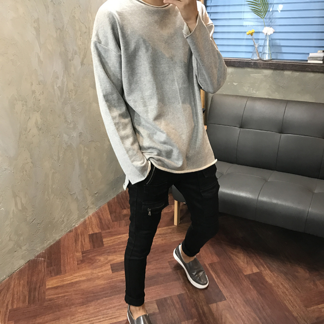 Korea Jeans Pants Men's Zipper Cargo Black Coat
