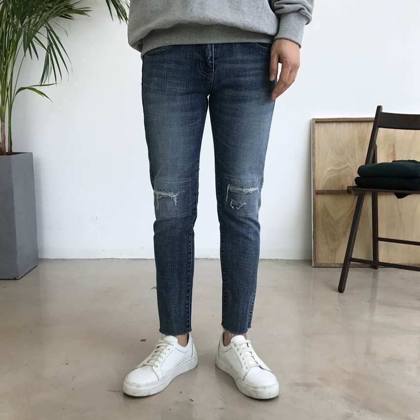 Korea Jeans Pants Damage Damper Slim Cutting Jeans