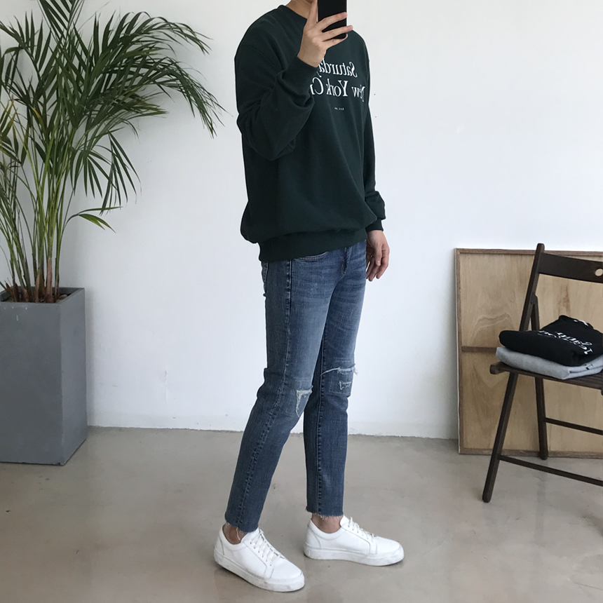 Korea Jeans Pants Damage Damper Slim Cutting Jeans