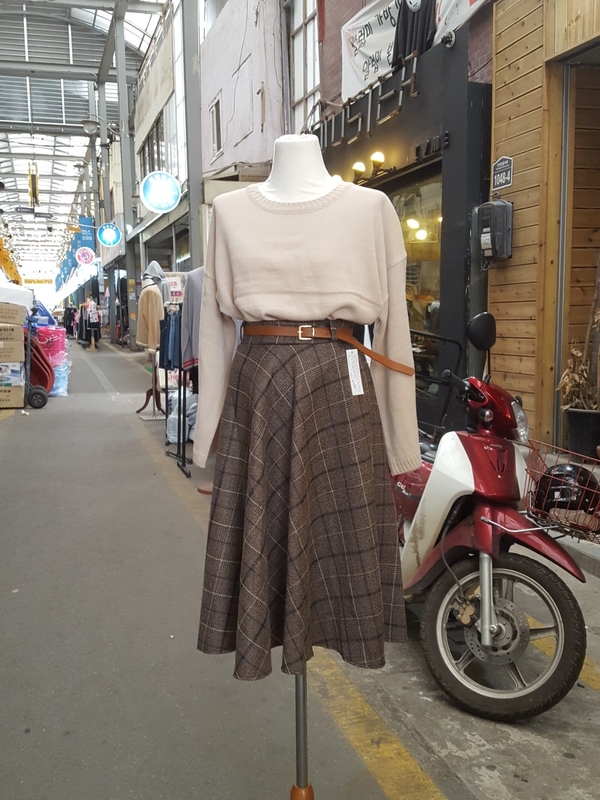 Belt Glen check long skirt