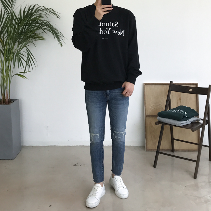 Korea Jeans Pants Damage Damper Slim Cutting Jeans
