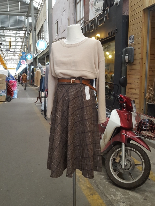 Belt Glen check long skirt